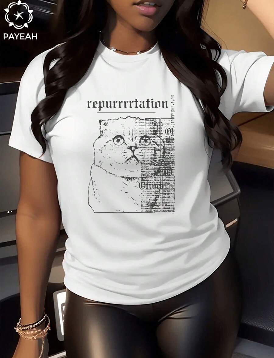 Payeah Reputation Cat Tank Top Animal Gifts Digital Print Womens Short-Sleeved T-Shirt - trắng - Xem 1