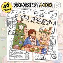 40 Páginas - 210g, Livro de Colorir com Decoração de Cogumelo Fofo para Geladeira, Caderno de Papel Fácil de Preencher, Elementos Decorativos de Cogumelo Curativo, Esquema de Cores Verde e Marrom, com Detalhes de Ímã de Morango, Desenho Relaxante, Adequado para Papelaria, Material Escolar, Presente Perfeito para Meninas, Temporada de Casamento, Dia das Mães - MOMENTOS DE GAROTA - Visão 3