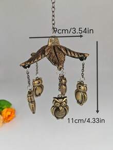1pc Zinc Alloy Owl Hanging Decor, Cast Iron Wind Chime Cover, With Decorative Chain, Outdoor Garden Ornament, Suitable For Home, Yard And Wall Decor - Bronze - View 2