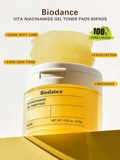 Biodance Vita Niacinamide Essence Pads, 60 Sheets, Gel-Infused Texture, Refreshing And Non-Sticky, Brightens Complexion, Reduces Dullness, Hydrates And Moisturizes, Minimizes Pores, Korean Cosmetics