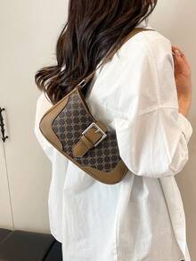 复古时尚小众单肩腋下印花通勤包，款式时尚，品质上乘。 - 棕色 - 查看 3