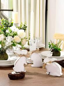 3件套复活节兔子装饰牌，复活节兔子桌面装饰工艺品 - 白色 - 查看 3