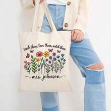 NAZENTI Custom Teacher Tote Bag, Personalized Teacher Appreciation Gifts Canvas Tote Bag, Teachers Women - 設計 6 - 查看 12