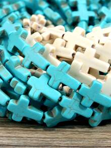 40厘米/串 合成蓝白绿松石十字形散珠，适用于珠宝制作。25颗12毫米x16毫米珠子，适合DIY项链、手链和脚链。珠宝装饰 - 彩色 - 查看 5