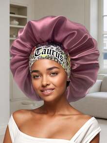 1PC Silky Satin Bonnet – Wide-Brim Elastic Sleep Hair Cap With 12 Constellations Print (Pattern Selected Randomly) - Bean Paste Red-sM15-3-constellation - View 19