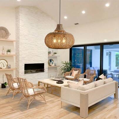 1 Pack Bohemian Woven Rattan Pendant Light, Semi-Flush Mount Basket Hanging Lamp For Bedroom, Corridor, Entrance, Nursery, Kitchen Island, E26/E27 Base, No Bulb, Hard-Wired