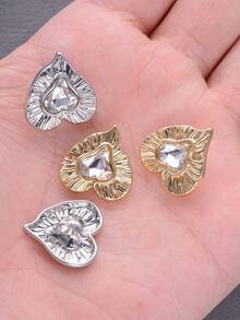 10pcs/Set Vintage Asymmetrical Textured Crystal Glass Metal Heart Shaped Buttons, Elegant For Coats, Sweaters, Uniforms, Suits, DIY Shoes, Hats, Bags, Jewelry Accessories - Multicolor - View 10