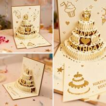 1pc Cream Gold 3D Pop Up Birthday Cake Greeting Card, Luxury Gold Foil With Envelope & Blank Note, Handwritten Area, For Family Friends Colleagues, Ideal For Birthday Gifts, Mother's Day, Anniversary & Party Favors - Multicolor - View 7