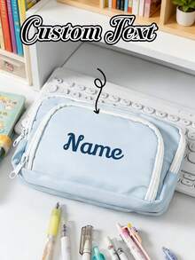 Personalized Name Transparent Large Capacity Pencil Case, Stylish And Simple Pencil Bag, Customized Name Pencil Case, Large Capacity Nylon Mesh Transparent Breathable, Exam/Student Stationery Bag, Mesh Pencil Bag, Simple Student Supplies Box, School Office, Back To School Supplies, School Supplies - Multicolor - View 8