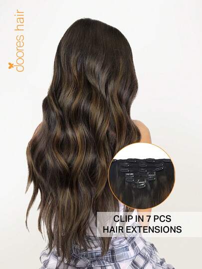 DOORES 7PCS Clip In Hair Extensions 100% Real Human Hair 14-24 Inch 115g, Remy Extensions For Clip In Human Hair With Invisible Straight & Thick Silky Weft, Volumizing Straight Hair That Is Natural & Soft, Long Hair Clip Ins For Thinning Hairs For Women And Men Winter Christmas Cosplay/Campus / Date Night