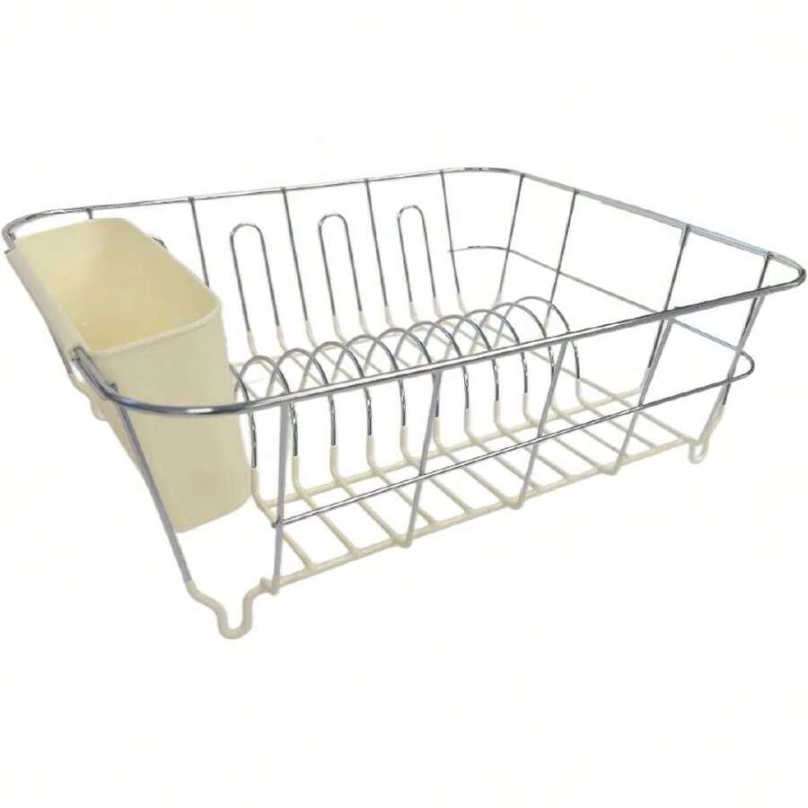 Dish Drying Rack & Cutlery Holder 2 Piece Set - Compact Sink-Fitting Dish Drainer With Rubberized Undercoating, Space-Saving Kitchen Organizer For Plates, Cups, Bowls & Utensils In Sink, Ivory,39981633 - 霧霾藍 - 查看 1
