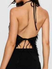Women Casual Halter Neck Tank Tops Solid Color Crop Tops Streetwear - Black - View 4