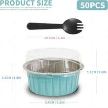 50Pcs Mini Aluminum Foil Cupcake,5oz Baking Cups With Lids,Mini Cake Pans Disposable,Loaf Pans With Lids,Disposable Ramekins,Tin Cups Containers For Cupcake,Pudding,Muffin,Cheesecake (Light Blue) - ColorE - 查看 2