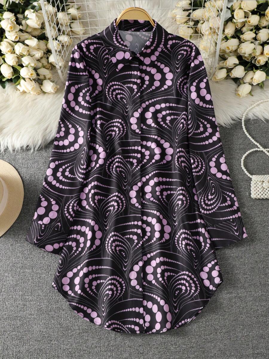 Women's Long Sleeve All-Over Print Casual Arabic Style Top Vacation - Multicolor - View 1