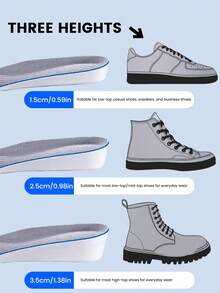 1 Pair Unisex Breathable Hidden Heel Insoles, Thick Soft Sole, Full Length Height Increase Insoles Suitable For Low/Mid-Top Shoes, Boots, Sneakers & Casual Shoes - Grayish Blue, 1.5cm - View 7