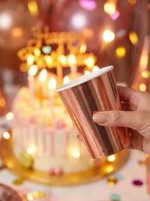 40件套玫瑰金派对餐具套装，可供10人使用，包含纸盘、纸杯、餐巾纸，耐用一次性餐具，适用于生日、婚礼、新娘送礼会、周年纪念日等场合。 - 彩色 - 查看 5