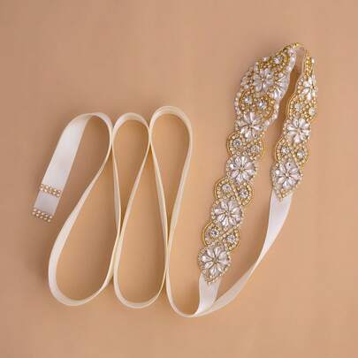 1pc Women's Handmade Crystal Rhinestone Wedding Belt, Simple Elegant Bridal Waist Band For Wedding, Party, Banquet