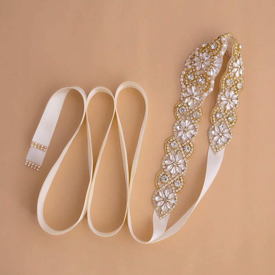 1pc Women's Handmade Crystal Rhinestone Wedding Belt, Simple Elegant Bridal Waist Band For Wedding, Party, Banquet