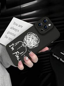 1pc Abstract Line Art 2D Pattern Creative Unique Minimalist Quirky Line Art Aesthetic Style Suitable As Gift For Friends, Family, Couples, Yourself, Black Matte Soft Protective Case Compatible With Apple, - Black - View 3