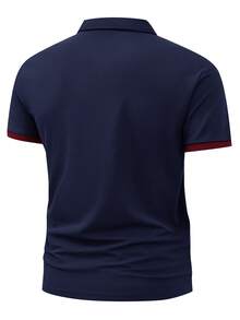 Pique Christian Cross Slogan Print Polo Shirt For Men, Y2K Religious Casual Style Turn-Down Collar Short Sleeve, Inspirational Streetwear Top - 藏蓝色 - 查看 3