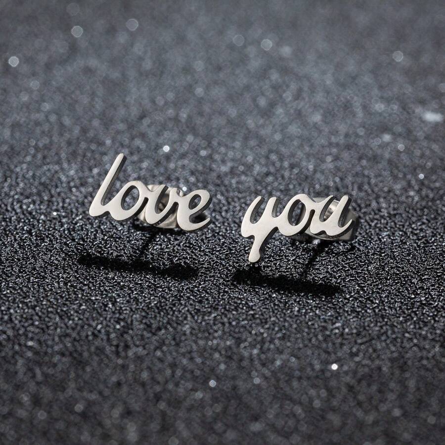1 Pair "LOVE YOU" Letter Earrings, Fashionable And Personalized Letter Earrings, Minimalist Style, Letter Elements Suitable For Daily Commuting, Dating, Parties - GED466 - View 1