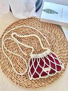 Gucci Elegant Crescent-Shaped Red Polyester Crossbody Bag With Detachable Faux Pearl Chain - Can Be Used As A Clutch Or Shoulder Bag, Fashionable Half-Circle Design Made Of Lightweight Polyester Fabric, Perfect For Cosmetic Stores Or Chic Wedding Bags - Style: Ancora Red Crescent-Shaped Multifunctional Bag, Heartbeat Red Plaid - Ankola Red-pearl Fragrance - View 5