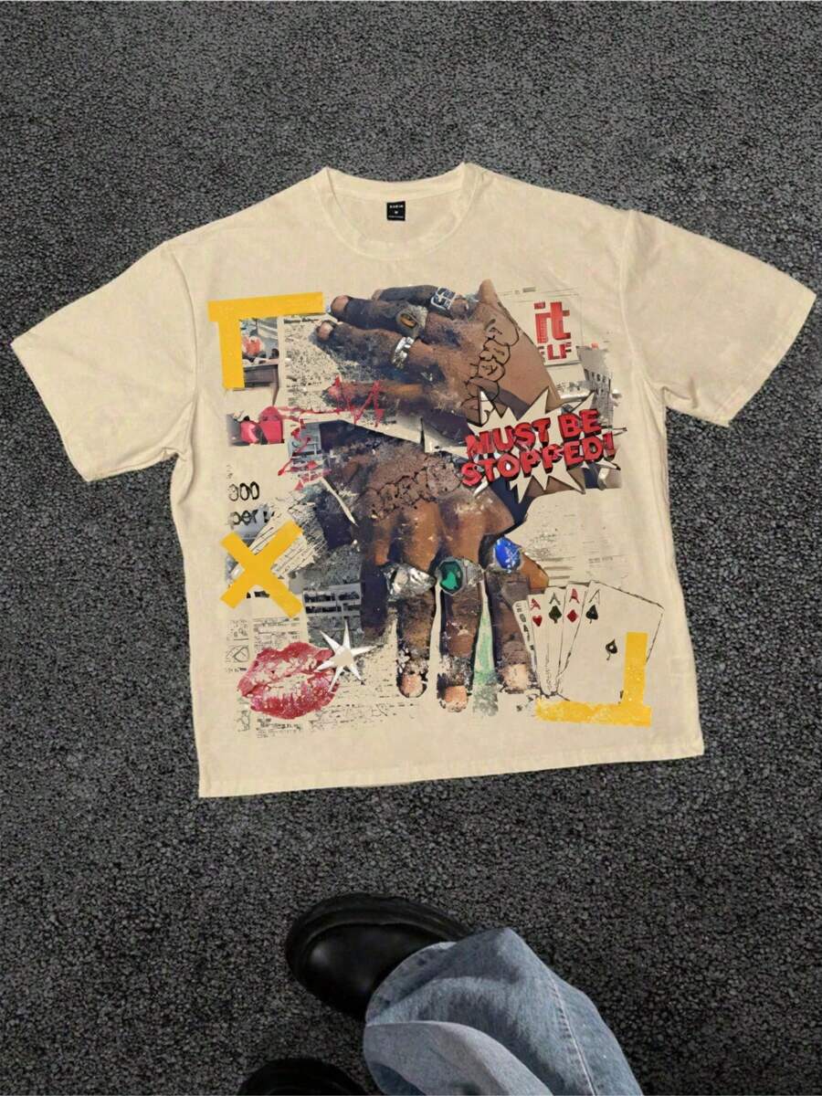 Art-Inspired White T-Shirt With Collage-Style Graphic And 