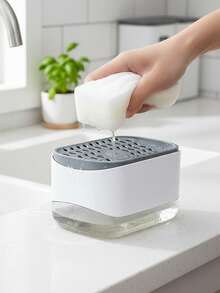厨房皂液器、洗碗泡沫泵、海绵架、带海绵的洗洁精分配器、海绵沥水架、带沥水盘的塑料水槽收纳架、厨房配件、实用厨房小工具