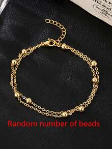 1pc Double Layer Women Bracelet, Stainless Steel Beaded Waterproof Beach Vacation Bracelet, Daily Wear Jewelry Gift (Bead Quantity Random, No Gift Box) - Yellow Gold - View 6