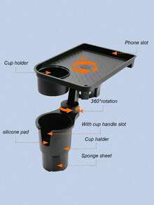 Adjustable Car Cup Holder With 360° Rotating Tray - ABS Plastic Drink & Food Holder, Expandable Tabletop Beverage Rack For SUVs, Trucks, - Heavy-Duty Vehicle Interior Accessory For Hot/Cold Drinks & Snacks, Compatible With - A - View 3