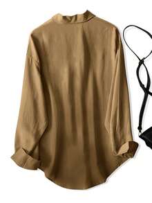 Áo sơ mi nữ tay dài dáng rộng, thoải mái, thích hợp cho mùa xuân và mùa thu đi làm. - Màu Mù tạt vàng - Xem 2