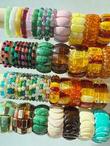 20/15/12/10/7/5/3/1件 随机颜色树脂串珠手链,简约优雅日常佩戴手链,夏季海滩度假配饰 - 彩色 - 查看 6