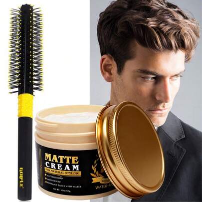 120g Matte Hair Wax, Natural Matte Effect, Medium Hold, Tames Frizzy Hair, Creates Casual Refined Styling, Easy To Wash, Moisturizing Hair Wax For Men, Suitable For Wavy And Natural Curly Hair, Provides Non-Frizzy Hold, Includes Styling Brush