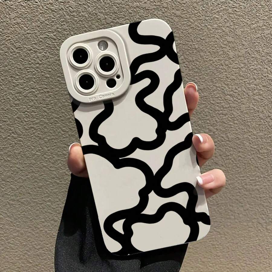 Wave Ripples Creative Fashion Black Line Pattern Phone Case Compatible With IPhone 17 16 15 14 13 12 11 Pro Max 16e XS XR X 8 7 Plus 12 13 Mini SE2 SE3, Shockproof Protective Cover - Multicolor - View 1