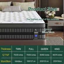 LayRoad Bedroom Furniture, 12/14-Inch Black Queen Mattress, Built-In Memory Foam And Individually Pocketed Springs, Available In Twin, Full, Queen And King Mattress Sizes, With Side Handles For Easy Movement, Fiberglass-Free, Odorless, Highly Breathable, Providing A Comfortable Sleep. - Black - View 7