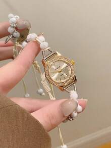 1pc Handmade Beaded Style Women's Quartz Watch, Elegant & Fashionable Minimalist Design, Suitable For Daily Wear, Birthday/Graduation Gift, Casual Gatherings And Parties