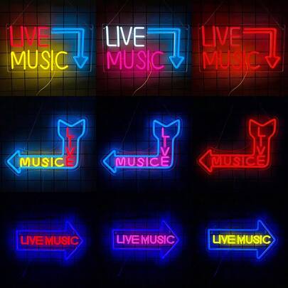Live Music Neon Signs For Wall Decor,LED Word Lights Sign,Music Light Up Letters Signs For Music Studio,Man Cave,Bar,Bedroom,Party,Club,Game Room,USB Powered,Easy To Hang.