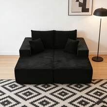 Sofas For Living Room Bonelss Couch (Sofá Para Sala) Sectionals For Living Room Set Furniture (Mueble De Sala) Black Couch And Lounge Chair Modular Sectional Sofa, New Cloud Sectional Couch With Deep Seat,Convertible Upholstered Boneless Couches For Living Room,Stripe Corduroy Fabric And Memory Foam Sectional Couches With Oversized Chaise ,Experience 30D High-Resilience Memory Foam That Cradles Your Body Like Floating On Air - The Modular Sectional Sofa's Frameless Design Eliminates Pressure Points For Movie Marathons Or Afternoon Naps.(Left Facing Chaise And Right Facing,Transform Your Space With Our Cloud Sectional Couch Featuring Memory Foam Couch That Adapts To Every Body Shape, Creating The Ultimate Sofas For Living Room Gatherings And Relaxation.♥♥Note: Multiple Packages May Arrive Separately. ♥♥Chaise) Black - 黑色 - 查看 6