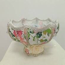 Creative Red Rose Princess Lampshade With Pendant Beads, Fabric Lampshade With Arched Fixing Stand, Fabric Printed Lampshade (Lampshade Only, Lamp Base Not Included) - White and Red Rose Lampshade - View 9