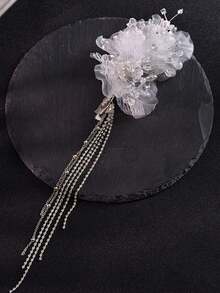 1件优雅花朵网纱流苏发夹，精致侧刘海发夹，新娘发饰，百搭发饰，节日礼物 - 1pcs白色 - 查看 4