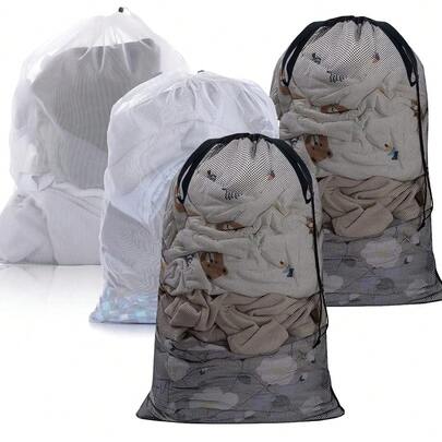 Extra Large 60cm X 90cm Solid Color Mesh Drawstring Laundry Bag, Tangle-Free Protective Clothing Storage Bag, Big Size Washing Net Bag