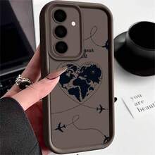 Funda para móvil: Funda para for  for Galaxy S24/S25 Ultra/S23/S22/S21/S20 y A55/A54/A35 5G - Cubierta suave moderna con protección de lente, antiarañazos y resistente a impactos, diseño "The Plane Love Route Sketch - Caqui - Ver 3