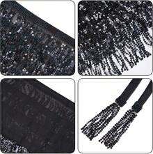 Sequin Belly Dance Scarf Tassel Wrap Sparkly Fringe Skirt With Pair Heart Party Rave Costume Women - 黑色 - 查看 5