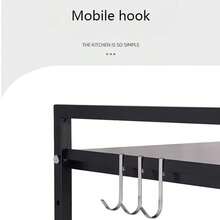 2 Tiers Adjustable Kitchen Shelf With Hooks, Microwave Oven Rack, Rice Cooker Rack, Iron Storage Organizer For Small Spaces/Countertops/Corners/Pantry, Black - 2 Tiers: 39-63*36*42cm - View 5