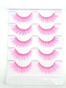 MISSLADY 15mm 5 Pairs Pack 3D Faux Mink Eyelashes Pink Colored Lashes (FM-302, 9-15mm, Light Pink, 5 Pairs) - ColorG - 查看 1