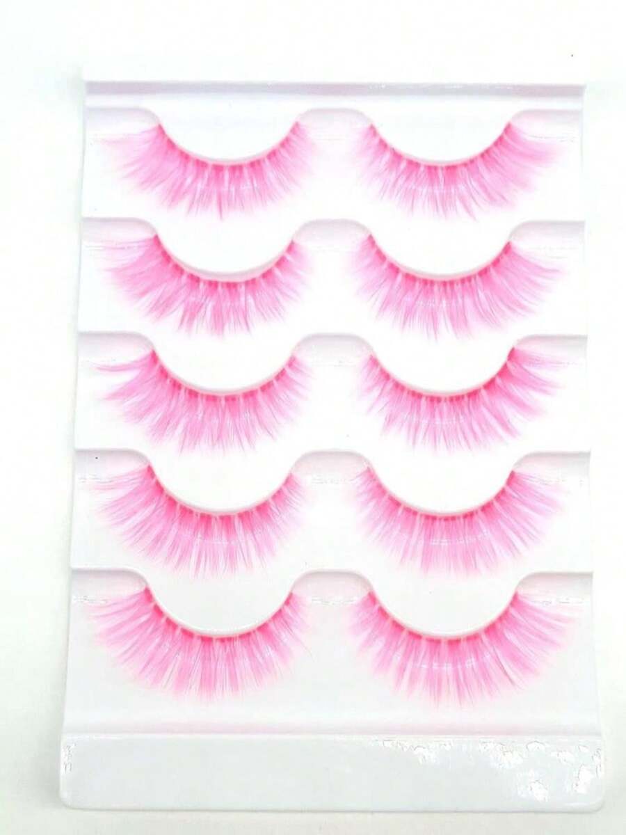 MISSLADY 15mm 5 Pairs Pack 3D Faux Mink Eyelashes Pink Colored Lashes (FM-302, 9-15mm, Light Pink, 5 Pairs) - MàuG - Xem 1