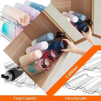 Organisateur de bouteilles d'eau empilable pour armoire, réfrigérateur, garde-manger - Support à tasses en plastique avec fonction d'empilement pour cuisine et bureau