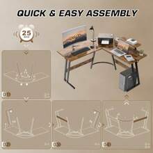 L Shaped Gaming Desk 120x120cm With Removable Monitor Stand Corner Computer Desk Large PC Writing Table For Home And Office Easy To Assemble Wood Grain Rustic Brown - Rustic Brown - View 5