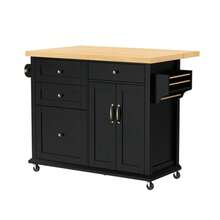 Ilha de cozinha móvel com rodízios e mesa de jantar extensível, carrinho de cozinha com gavetas multifuncionais, ideal para cozinha e sala de jantar (preto) - Preto - Ver 10