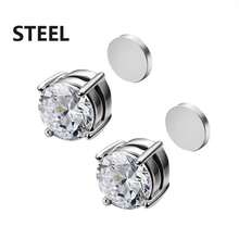 1pair Fashionable Stainless Steel Zirconia Clip On Earrings Unisex Daily Wear Party Gift Jewelry - 鋼 - 查看 9